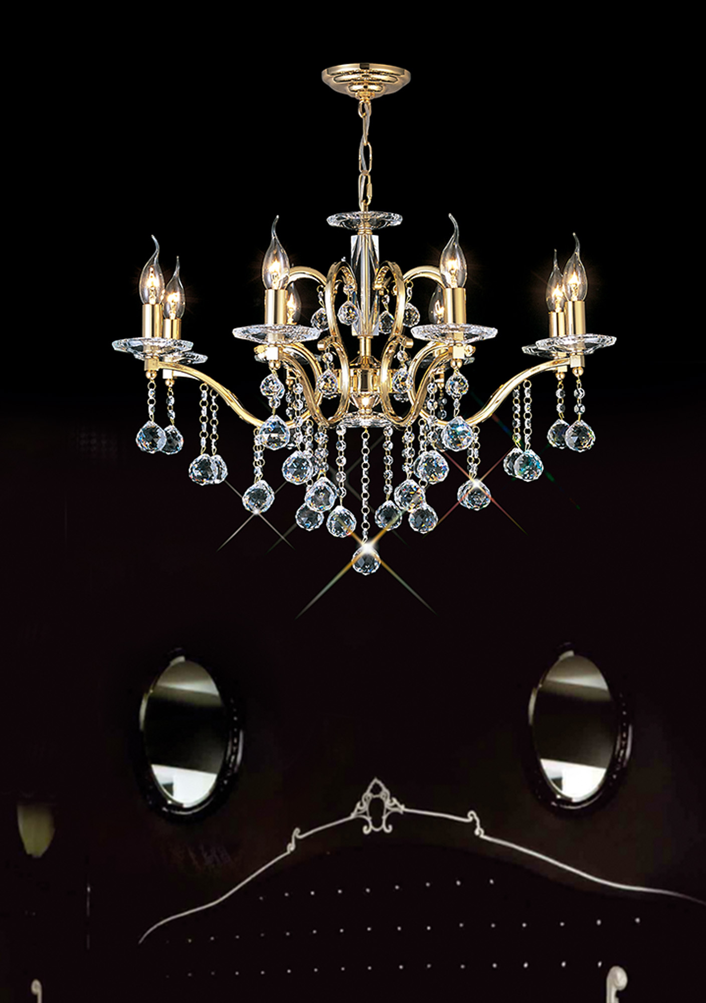 Zinta French Gold Crystal Ceiling Lights Diyas Multi Arm Crystal Fittings